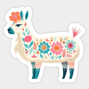 Boho Floral Watercolor Alpaca . Sticker